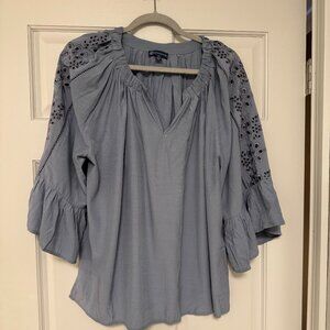 Democracy 2X Blue Boho Eyelet Flutter Sleeve Blouse